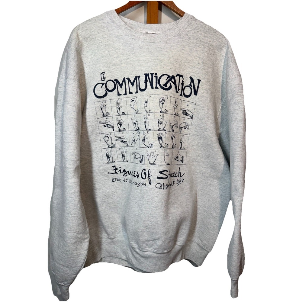 Vintage 90s ASL Sign Language Sweatshirt Unisex XL Gray Fruit Of The Loom